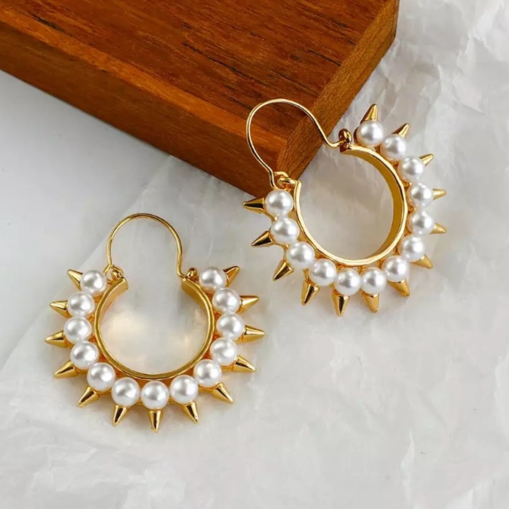 Gold Plated Pearl Hoop Earrings